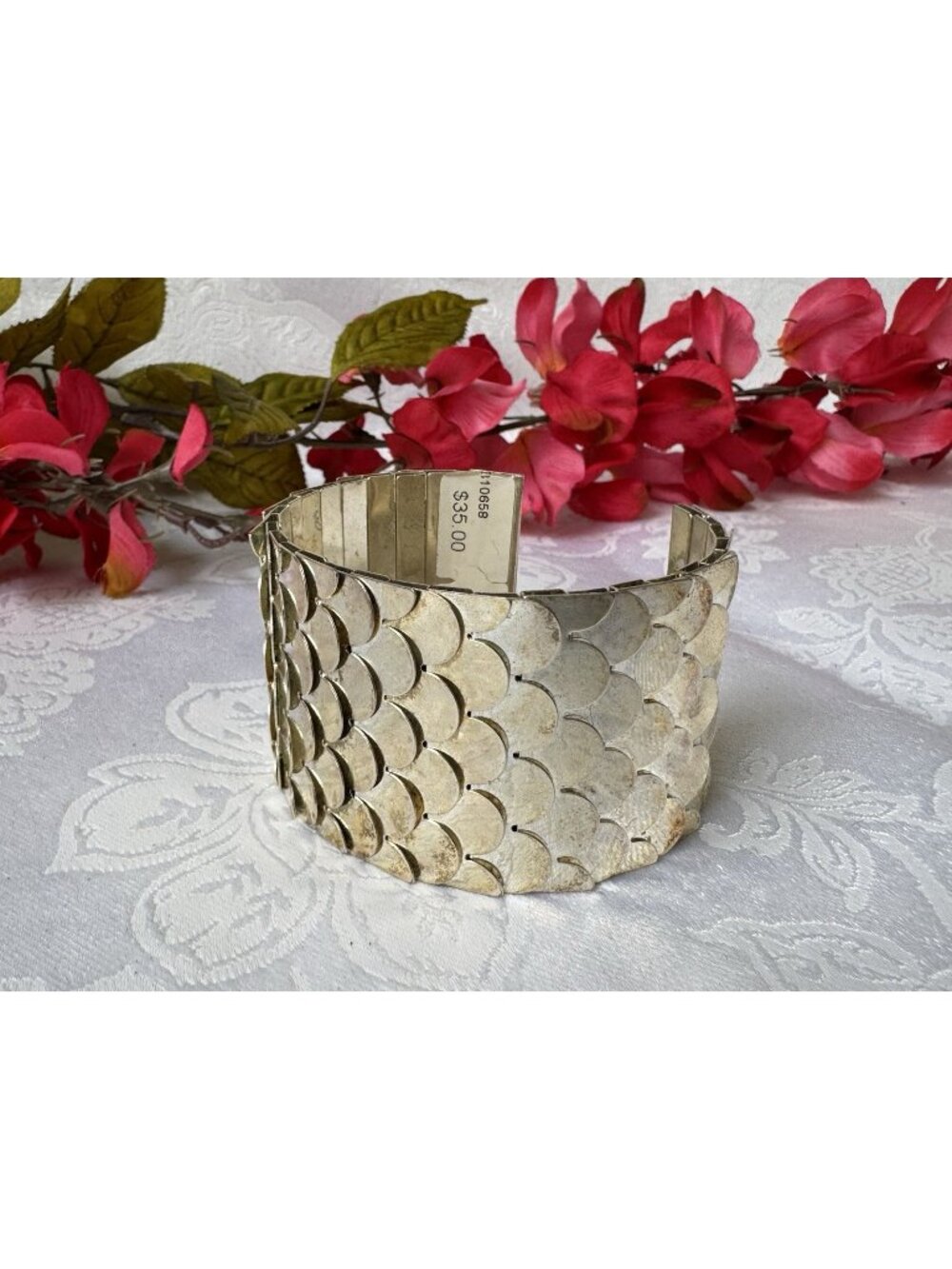 Bracelet Silver & Gold Tone Chunky Scales Textured 1 3/4" Wide Cuff Bangle NEW